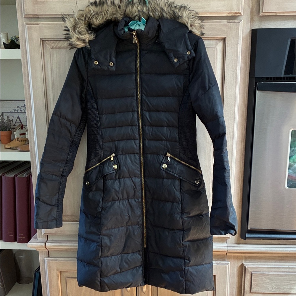 Express Black Puffer Jacket with Faux Fur Trim hoodie sz S